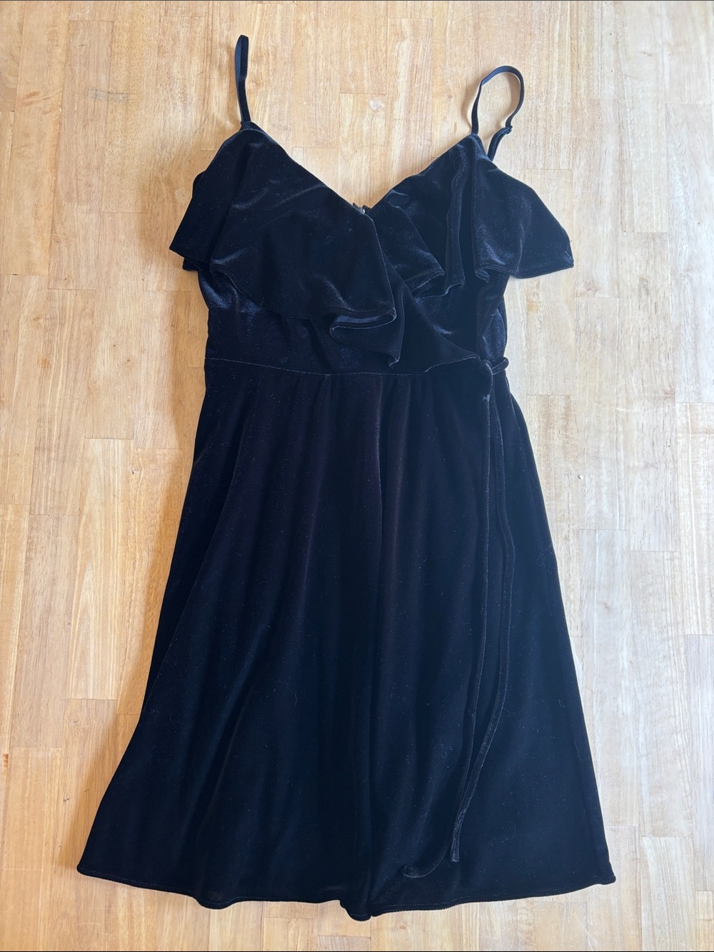 Bailey 44 Black Velvet One-Shoulder Ruffle Wrap Dress